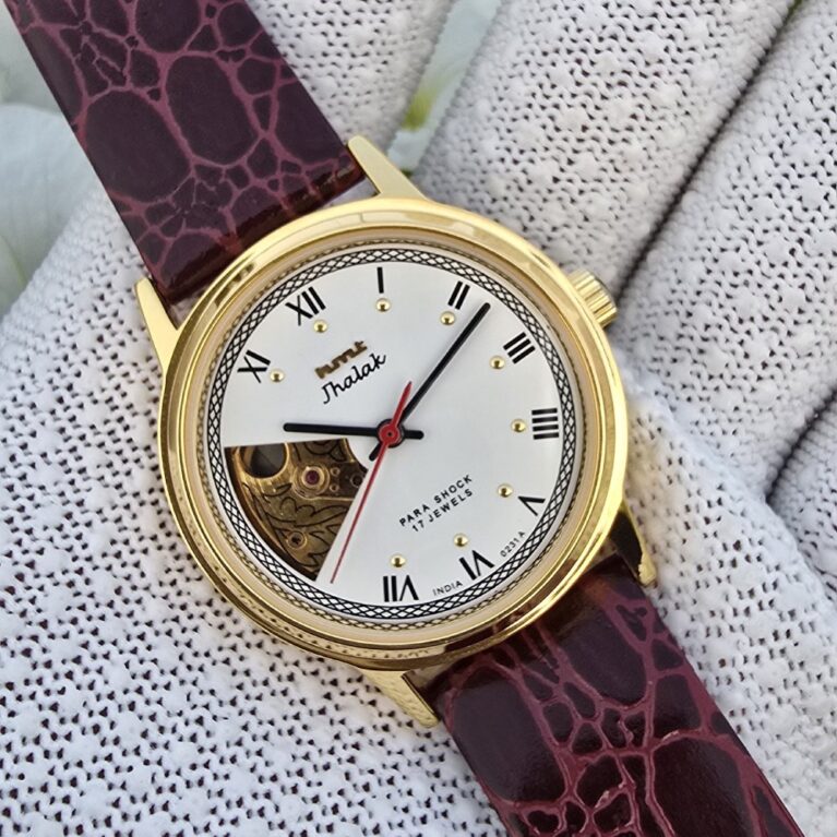HMT Jhalak hand winding Open Heart Men gold plated 17 Jewels Vintage Wrist watch White Dial