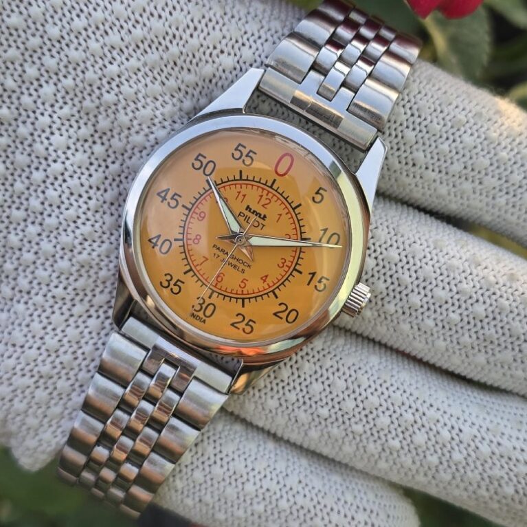 HMT Pilot Para Shock 17 Jewels Retro Dial hand wanding Men's steel Watch back 17 Jewels Mod Wrist watch