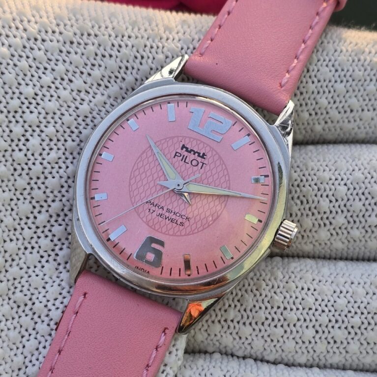 HMT Pilot Para shock hand wanding Men's steel 17 Jewels Vintage Wrist watch pink Dial