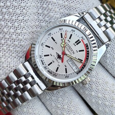 Citizen Automatic Men steel fluted Basel 21 Jewels  day date Transparent back Mod Wrist watch