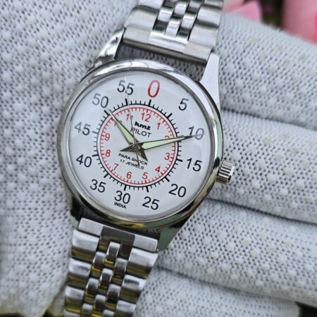HMT Pilot vantage hand wanding wristwatch transparant back 17 Jewels Mod Wrist watch