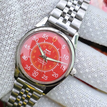 HMT Pilot Vintage Watch hand wanding Men steel transparant back 17 Jewels Mod Wrist watch