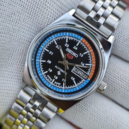 Seiko 5 Automatic Men steel back 17 Jewels vintage japanese Refurbished Mod Wrist watch champagne Black dial