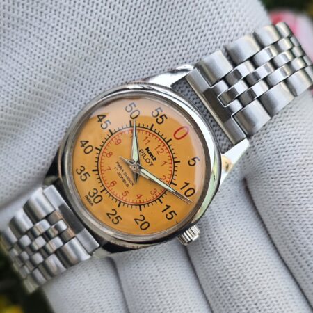 HMT Pilot hand winding Men's steel transparant back 17 Jewels Mod Wrist watch Yellow Dial