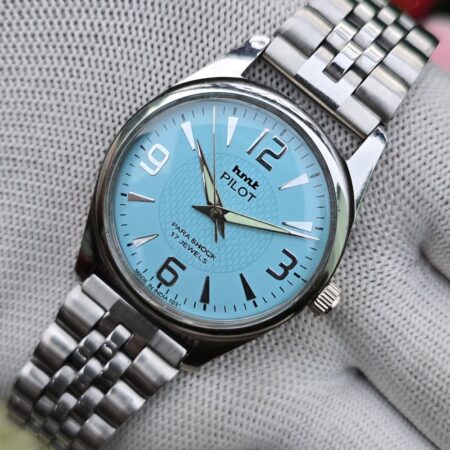 HMT Pilot hand winding Men's steel transparant back 17 Jewels Mod Wrist watch Tiffany Blue Dial