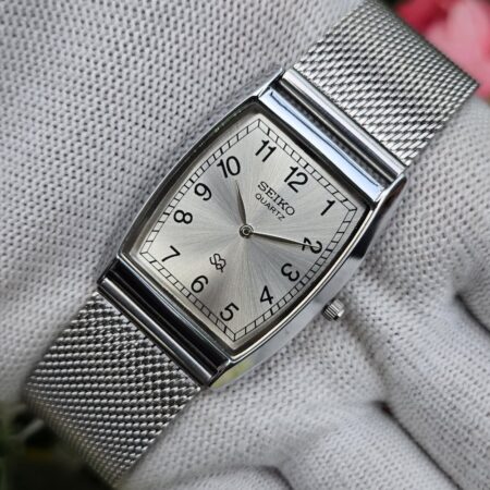 Seiko Tank Quartz Men's Silver tone sub-Second Roman White dial Mod wrist watch