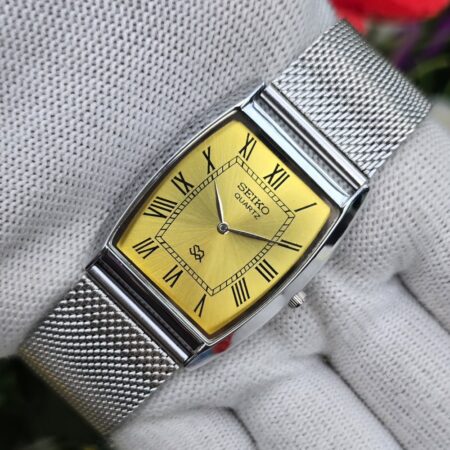Seiko Tank Quartz Men's Silver tone sub-Second Roman Yellow dial Mod wrist watch