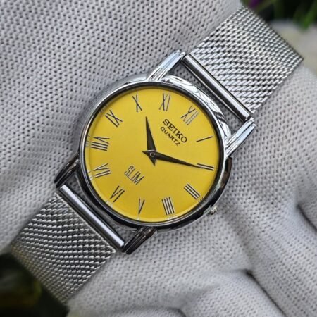 Seiko Quartz Slim Men's Silver tone Yellow dial Mod wrist watch