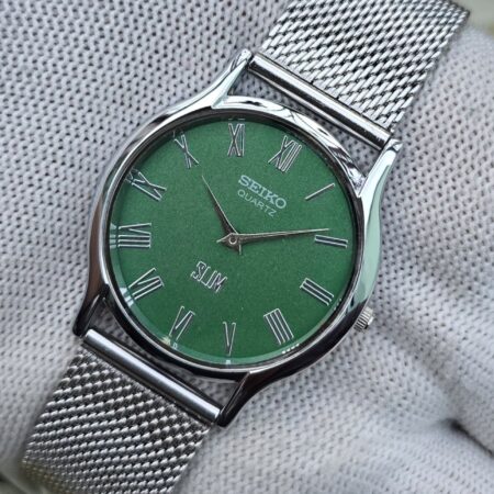 Seiko Quartz Slim Men's Silver tone Green dial Mod wrist watch