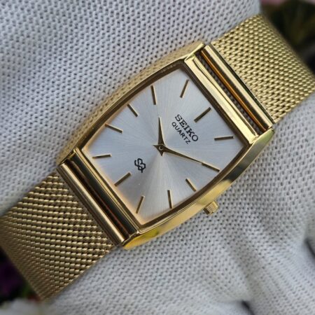 Seiko Tank Quartz Men's Gold tone Roman White dial Mod wrist watch