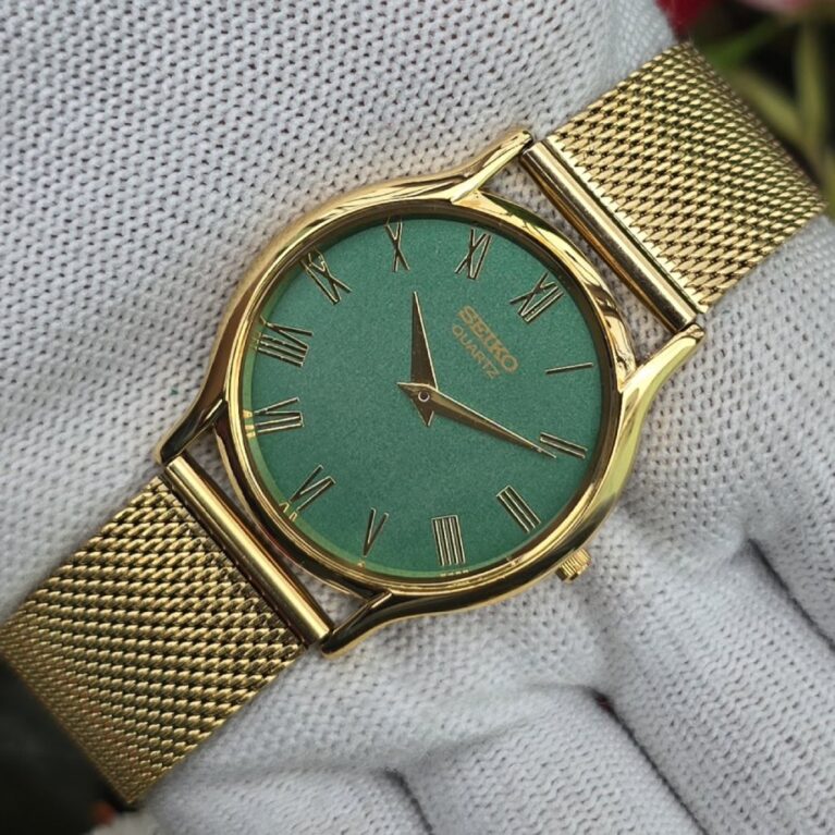 Seiko Quartz Slim Men's Gold tone Green dial Mod wrist watch