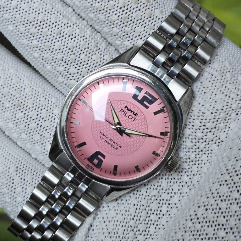 HMT Pilot hand winding Men's steel transparant back 17 Jewels Mod Wrist watch Pink Dial