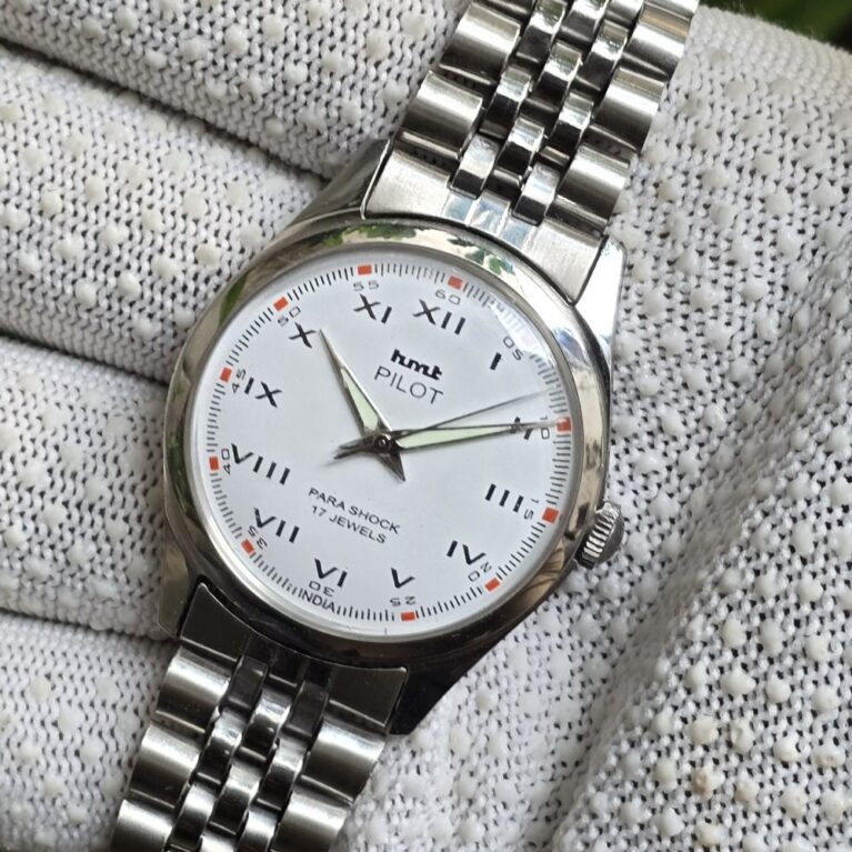HMT Pilot hand winding Men's steel transparant back 17 Jewels Mod Wrist watch White Dial