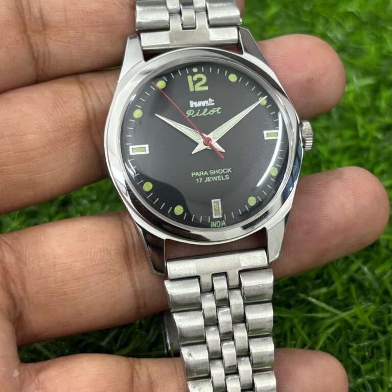 HMT Pilot hand winding Men's steel transparant back 17 Jewels Mod Wrist watch Black Dial