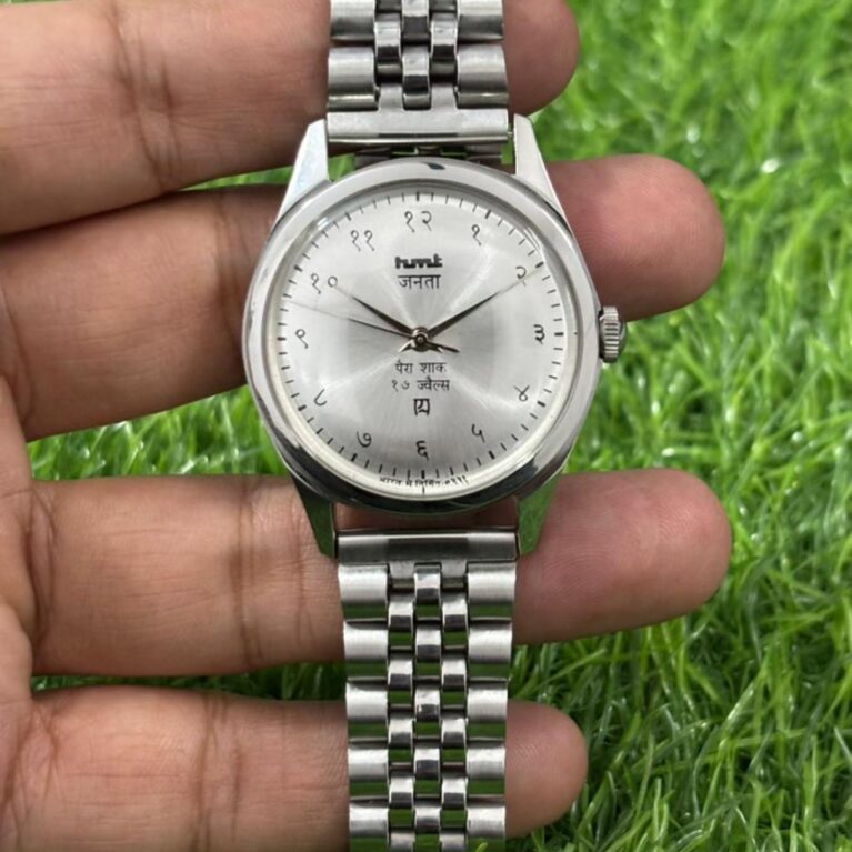 HMT Janata hand winding Men's steel transparant back 17 Jewels Mod Wrist watch Hindi numerals