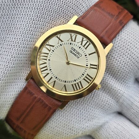 Seiko Quartz Slim Men's Gold tone White dial Mod wrist watch