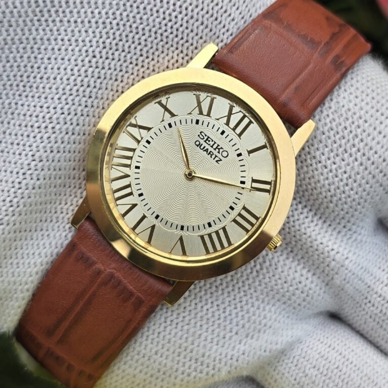 Seiko Quartz Slim Men's Gold tone White dial Mod wrist watch