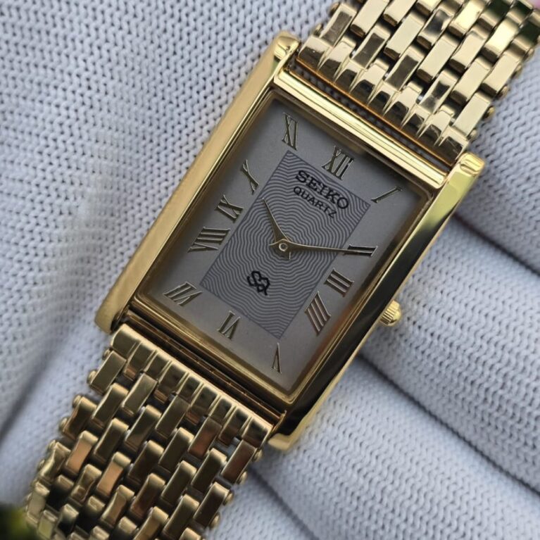 Seiko Tank Quartz Men's Gold tone Roman Grey dial Mod wrist watch