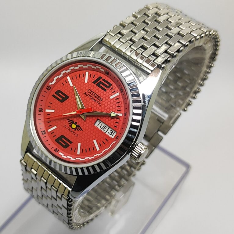Vintage Automatic Day Date Citizen Red  Dial Men's Wrist Watch