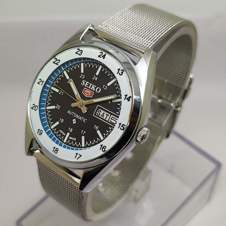 Seiko 5 Automatic Men Steel Day Date 17 Jewels Japanese Mod Wrist Watch