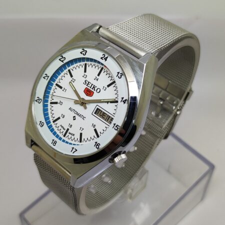 Seiko 5 Automatic Men Steel Day Date 17 Jewels Japanese Mod Wrist Watch