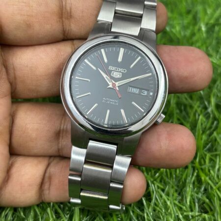 Original Seiko 5 Automatic Men's Steel Transparent Back Day Date Japanese Wrist watch