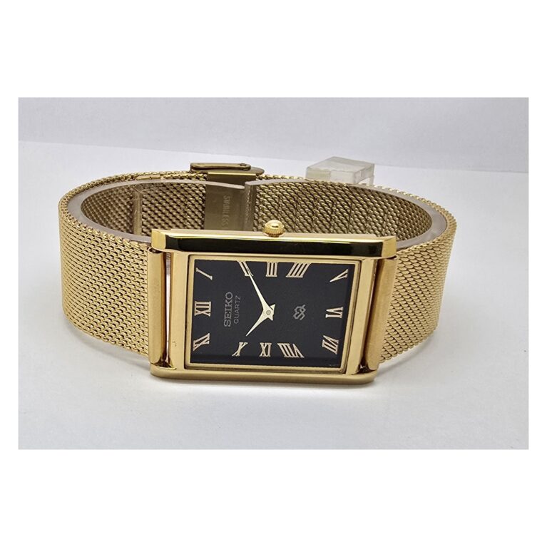 Seiko Tank slim Quartz Unisex gold tone Roman black dial Mod wrist watch